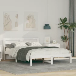 vidaXL Konstrukcija postelje Bela 135 x 190 cm Masivno borovo les