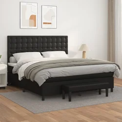 Box spring postelja z vzmetnico črn 160x200 cm umetno usnje