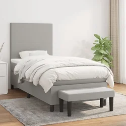 Greatstore Box spring postelja z vzmetnico svetlo siva 90x190 cm blago