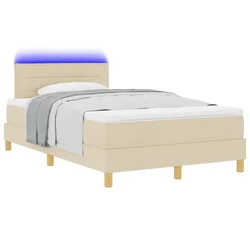 LED Box Spring Krevet s LED trakama Krema 120 x 190 cm tkanina