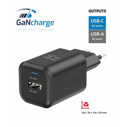 SWISSTEN NETWORK ADAPTER GaN 1x USB-C 45W PD 1x USB-A 18W QC BLACK