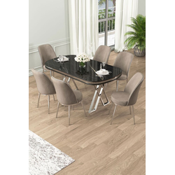 Hanah Home Set Trpezarijski sto i 6 stolica Lai, Bež-crni