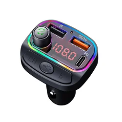 Bluetooth FM RGB Transmiter C14 Qc3.0+Pd, Crni