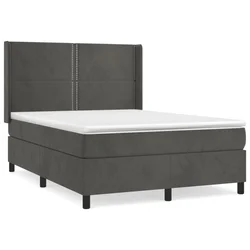 Vidaxl Box spring postelja z vzmetnico temno siva 140x200 cm žamet