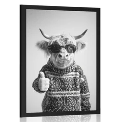 Plakat krava z očali in palcem gor - 20x30 black