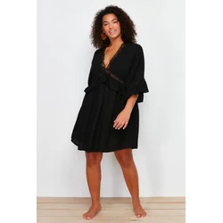 Trendyol Curve Black Mini Woven Striped Accessory Beach Dress