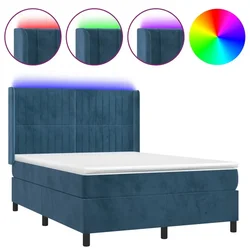 Vidaxl Box spring postelja z vzmetnico LED temno modra 140x190cm žamet