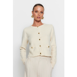 Trendyol Ecru Premium Yarn/Special Yarn Knitwear Cardigan
