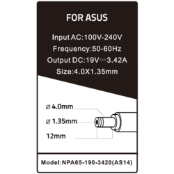 NPA65-190-3420 (AS14) ** Gembird punjac za laptop 65W-19V-3.42A, 4.0x1.35mm black (655)