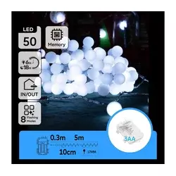 Aigostar - LED spoljni niz 50xLED/3xAA/8 funkcija 5,3 m IP44 hladna bela