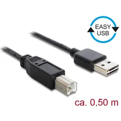 Delock kabel EASY-USB 2.0 tip A (moški) > USB 2.0 tip B (moški), 0,5 m, črn