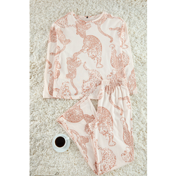 Trendyol Powder 100% Cotton Animal Patterned Knitted Pajama Set