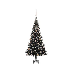 Umjetno osvijetljeno božićno drvce s kuglicama crno 150 cm PVC