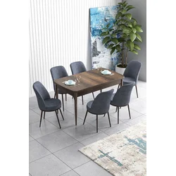 Hanah Home Set Trpezarijski sto i 6 stolica Han, Sivo-braon