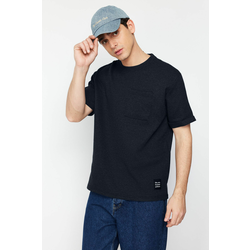 Trendyol Basic Navy Blue Relaxed Textured Cut Waffles Pocket Labeled Short Sleeve T-shirt