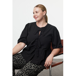 Trendyol Curve Black Womens Bowknot Woven Plus Size Blouse