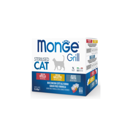 MONGE Sos za sterilisane mačke Grill Sterilised Cat Multipack 12x85g teletina, petlić, pas