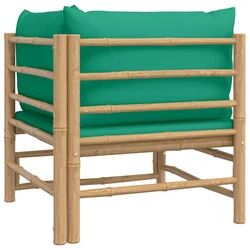 Kutna vrtna sofa od bambusa sa zelenim jastucima