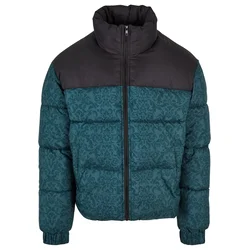 AOP Retro Puffer Jacket bottlegreen damast aop