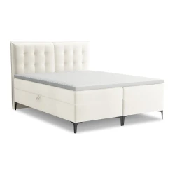 Kremno bela boxspring postelja s prostorom za shranjevanje 160x200 cm Mikana – Makamii
