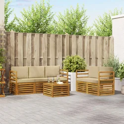 Set vanjskih sofa 6 kom. Prirodna i bež Čvrsto drvo akacije