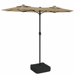 Dvostruki vrtni suncobran s LED svjetlima smeđesivi 316x145 cm