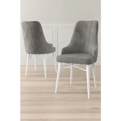 Hanah Home set trpezarijskih stolica Neta 8 kom, siva tkanina Babyface, bele drvene noge