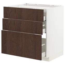 METOD / MAXIMERA Pod.elem.grej.ploča/3front/3fiok, bela/Sinarp smeđa, 80x60 cm