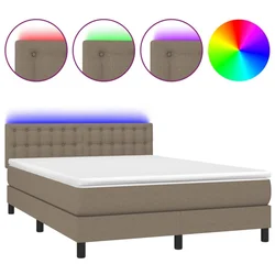Vidaxl Box spring postelja z vzmetnico LED taupe 140x200 cm blago