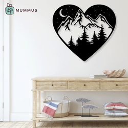 Mountains in heart - Lesena stenska dekoracija -