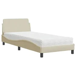 Vidaxl Postelja z vzmetnico Dover krem 90x200 cm blago