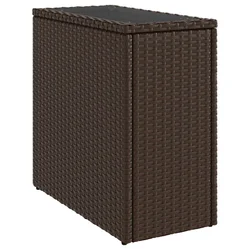 Vidaxl Vrtna miza z leseno mizno ploščo rjava 58x27,5x55 cm poli ratan