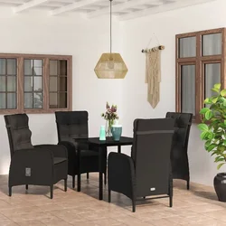 5-dijelni vrtni blagovaonski set s jastucima crni