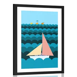 Plakat s paspartujem barčica na morju - 30x45 white