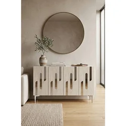 Hanah Home komoda Ece 120, 120 cm, bela / travertin / srebrna