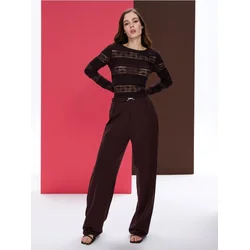Sinsay - Wide leg pantalone sa naborima i dekorativnim kaišem - karmin