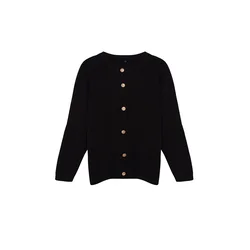 Trendyol Curve Black Crew Neck Buttoned Knitwear Cardigan