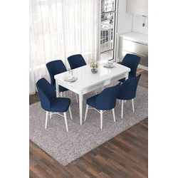 Hanah Home Set Trpezarijski sto i 6 stolica Nef, Plavo-beli