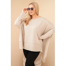 Kesi Plus Size womens cotton tunic with asymmetrical hem beige