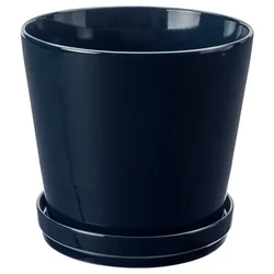 KLOTLÖNN Saksija s tacnom, unutra/spolja/crno-plava, 24 cm