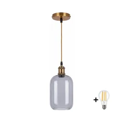 BRILAGI -LED Luster na sajli RETRO GLASS 1xE27/60W/230V O 14 cm zlatna/dimno siva