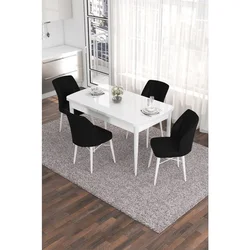 Hanah Home trpezarijski set Eva, sto na razvlačenje i 4 stolice, bela ploča, crna tkanina Babyface