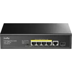 CUDY Switch GS1005PTS1, 5 Portova, 4PoE+ 1RJ45, Crni
