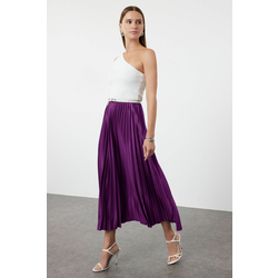 Trendyol Plum Pleated Maxi Stretch Knit Skirt