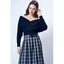 Trend Alacati Stili Ženska bluza dugih rukava ALC-019-053-BLZ, V-izrez, Teget