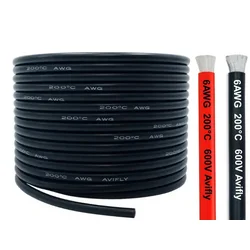 Silikonski kabel Amass 6AWG 1m - fleksibilen kabel za FPV, RC drone in elektroniko (črn/rdeč) črne barve