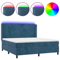 Vidaxl Box spring postelja z vzmetnico LED temno modra 160x200cm žamet