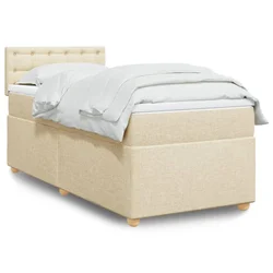 Vidaxl Box spring postelja z vzmetnico krem 90x200 cm blago