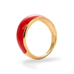 BERRIES prstan ženski pozlačen srebrni emajl Viva Red Mini Ring