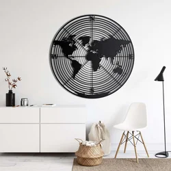 WallXpert metalni zidni ukras 5139, mapa sveta u kružnoj mreži, 60 x 60 cm, crni